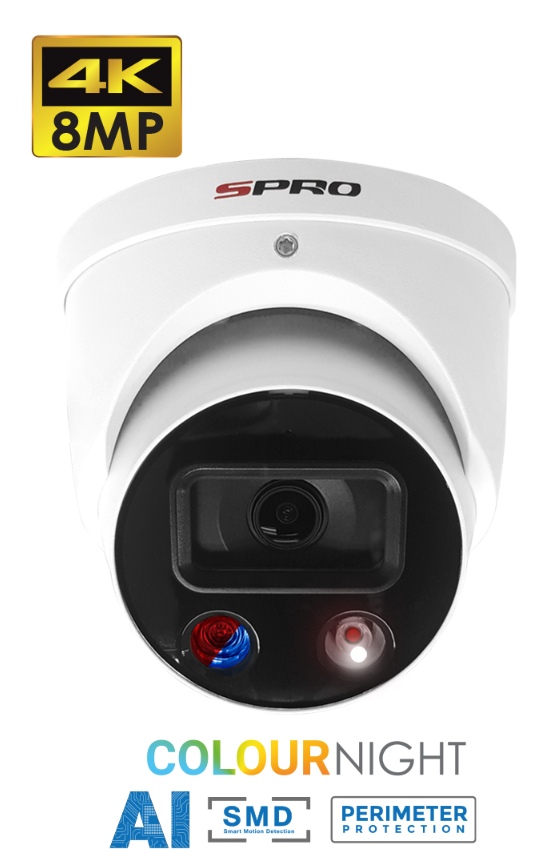 SPRO 8MP IP Smart Dual Illumination Turret with Active Deterrence DHIPD80/28LRW/30-D-V2