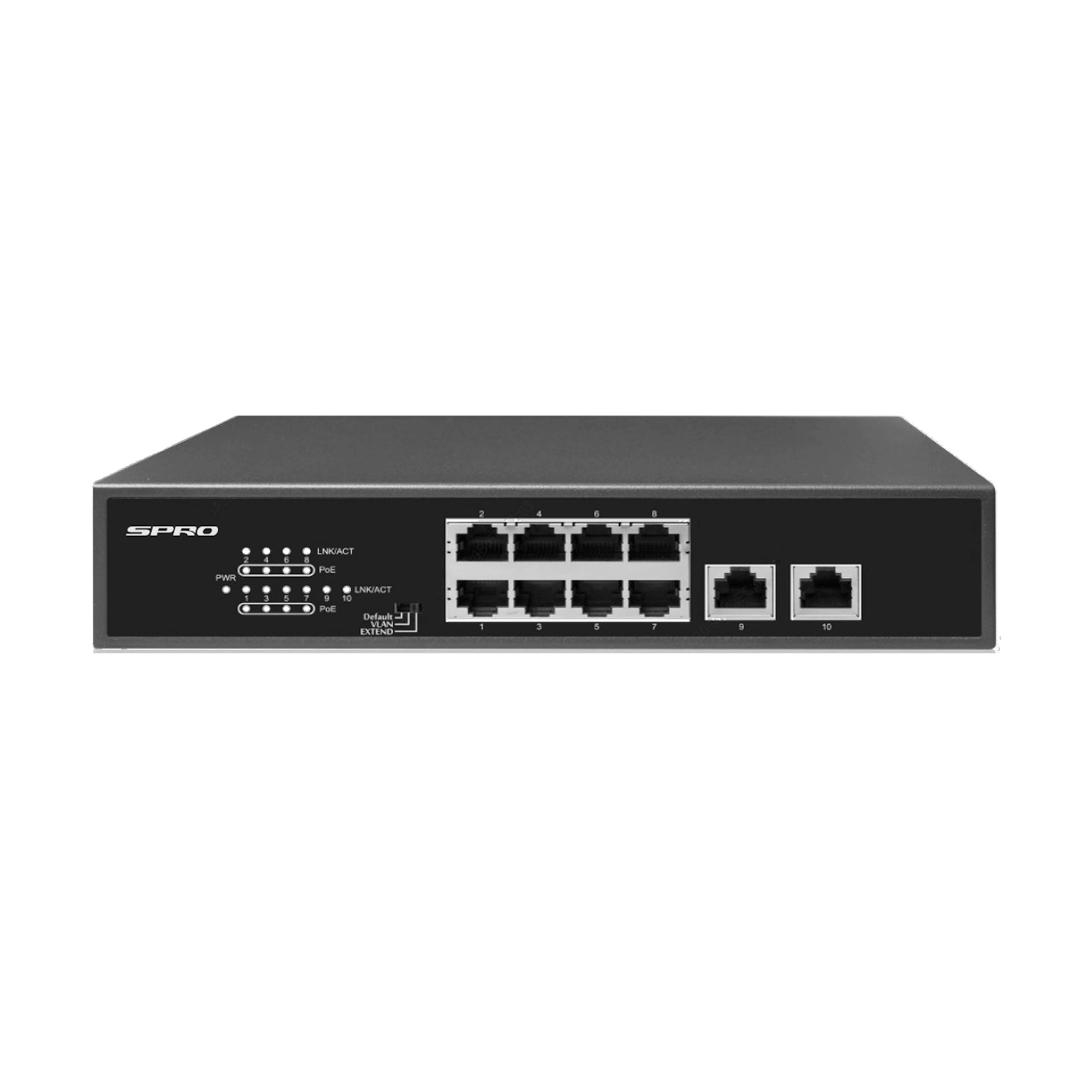SPRO SWITCH-8P-U SPRO 8-poorts PoE-switch met 2 uplink-poorten